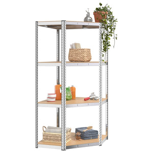 vidaXL 4-Tier Corner Shelf Silver Steel & Engineered Wood
