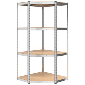 vidaXL 4-Tier Corner Shelf Silver Steel & Engineered Wood