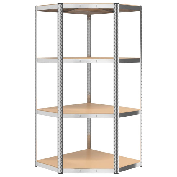 vidaXL 4-Tier Corner Shelf Silver Steel & Engineered Wood