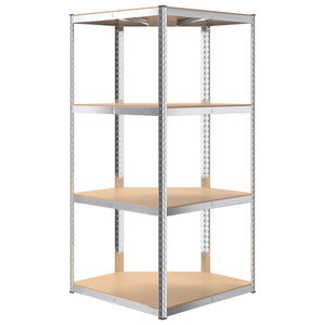 vidaXL 4-Tier Corner Shelf Silver Steel & Engineered Wood