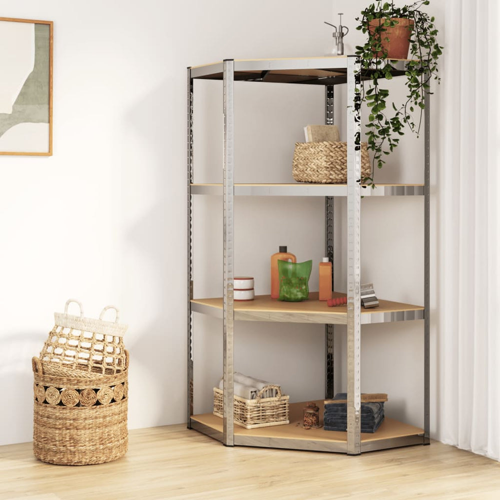 vidaXL 4-Tier Corner Shelf Silver Steel & Engineered Wood
