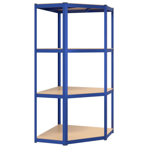 vidaXL 4-Tier Corner Shelf Blue Steel & Engineered Wood