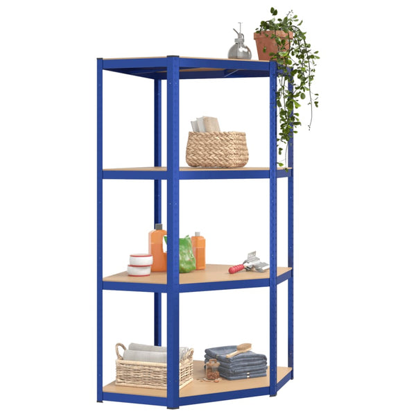 vidaXL 4-Tier Corner Shelf Blue Steel & Engineered Wood