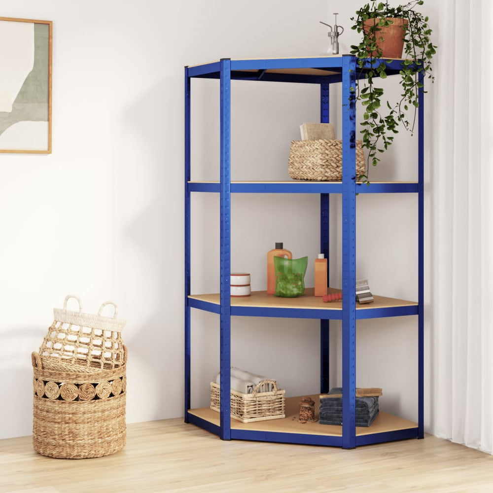 vidaXL 4-Tier Corner Shelf Blue Steel & Engineered Wood