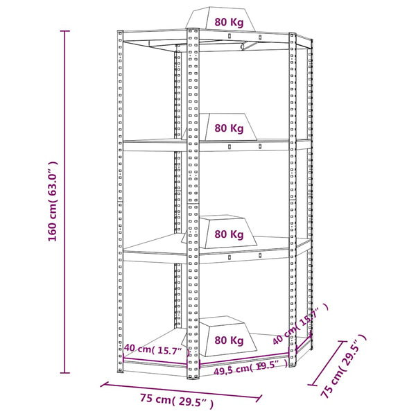 vidaXL 4-Tier Corner Shelf Anthracite Steel & Engineered Wood