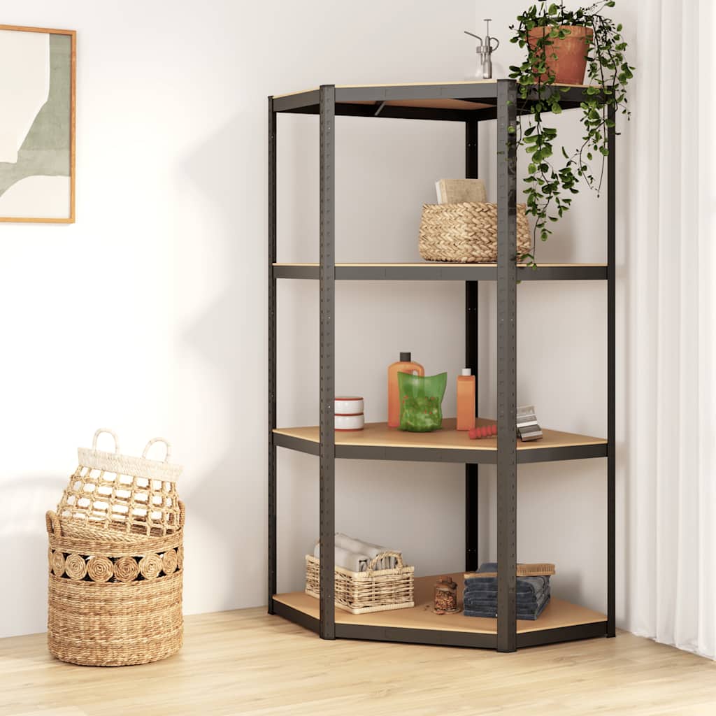 vidaXL 4-Tier Corner Shelf Anthracite Steel & Engineered Wood