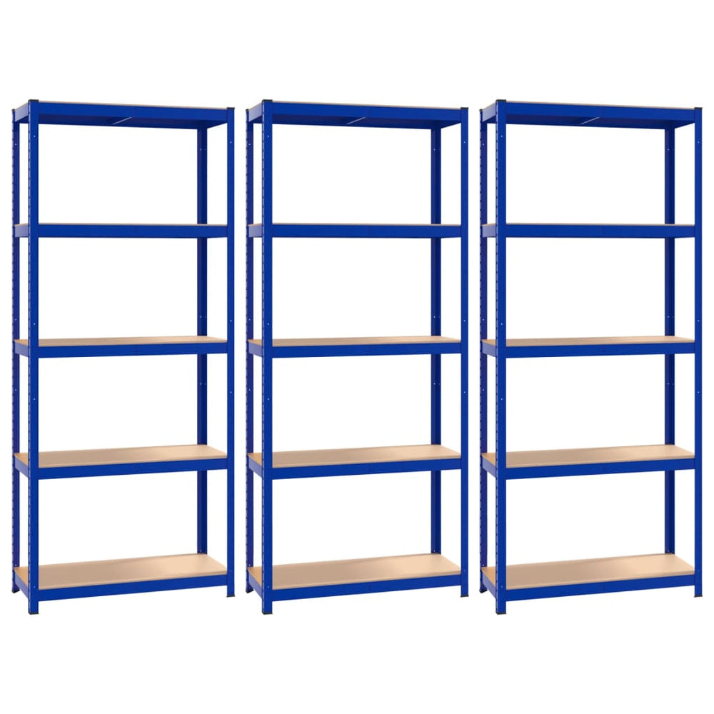 vidaXL 5-Tier Shelving Units 3 pcs Blue Steel and Engineered Wood