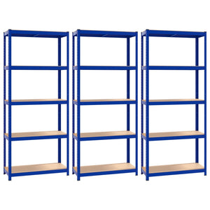 vidaXL 5-Tier Shelving Units 3 pcs Blue Steel and Engineered Wood