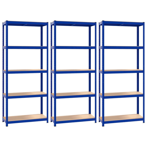 vidaXL 5-Tier Shelving Units 3 pcs Blue Steel and Engineered Wood