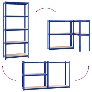 vidaXL 5-Tier Shelving Units 3 pcs Blue Steel and Engineered Wood