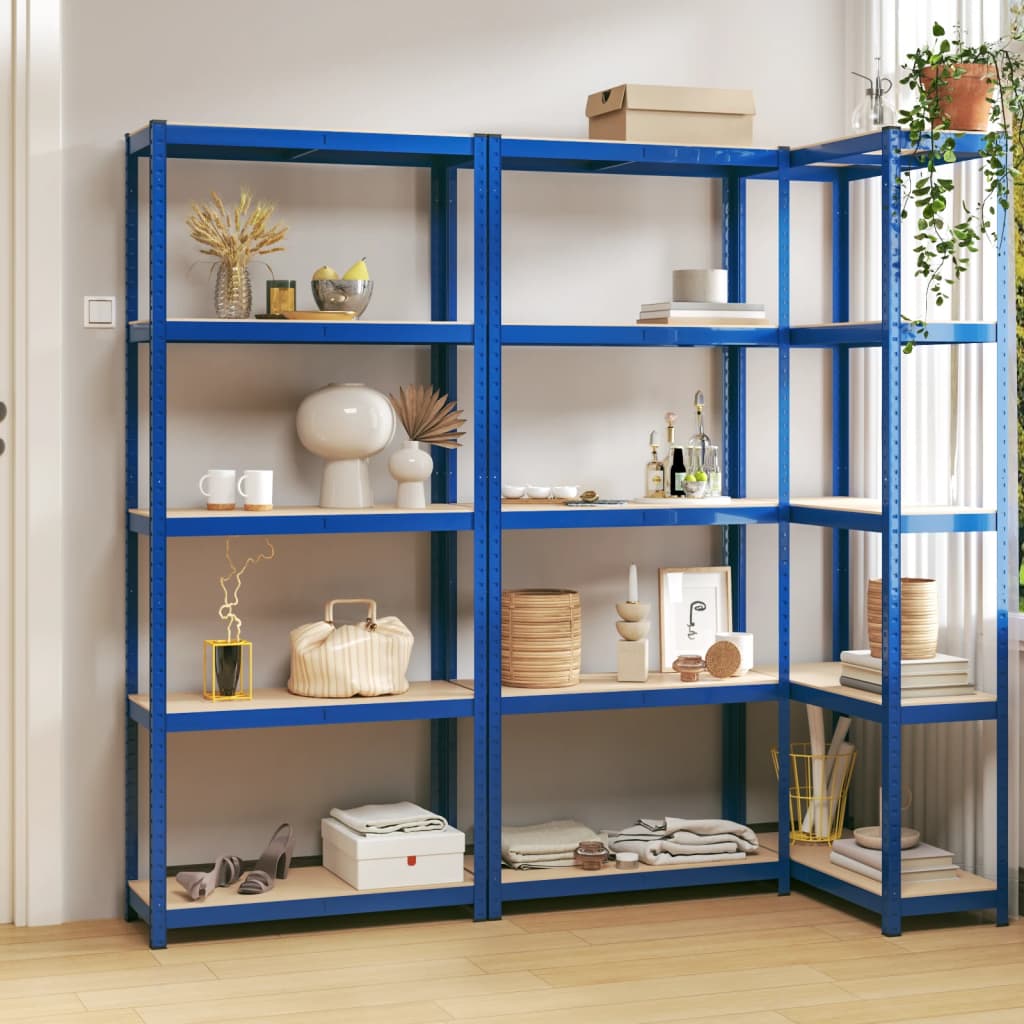 vidaXL 5-Tier Shelving Units 3 pcs Blue Steel and Engineered Wood
