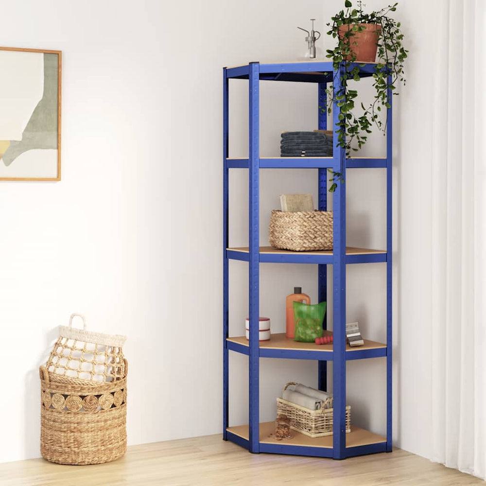 vidaXL Corner Shelving Unit with 5 Tiers Blue Steel & Engineered Wood