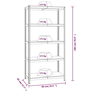 vidaXL 5-Tier Shelving Unit Grey Steel & Engineered Wood