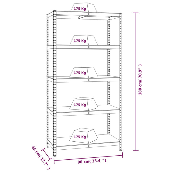 vidaXL 5-Tier Shelving Unit Grey Steel & Engineered Wood