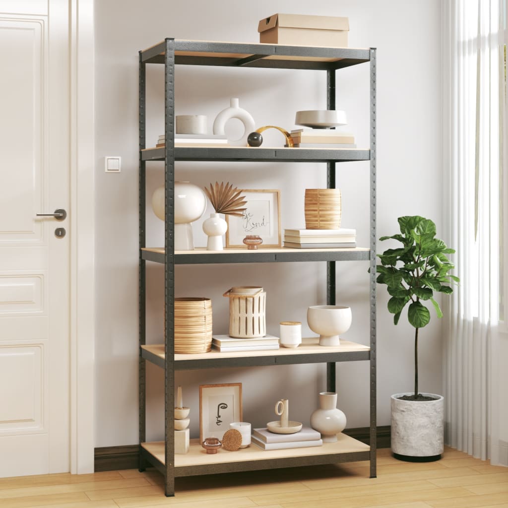 vidaXL 5-Tier Shelving Unit Grey Steel & Engineered Wood