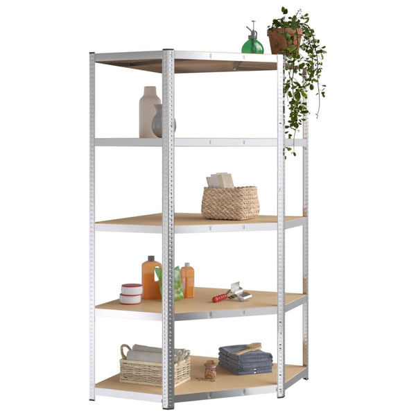 vidaXL Corner Heavy Duty Rack 5 Tiers Silver Steel & Engineered Wood