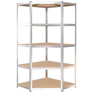 vidaXL Corner Heavy Duty Rack 5 Tiers Silver Steel & Engineered Wood