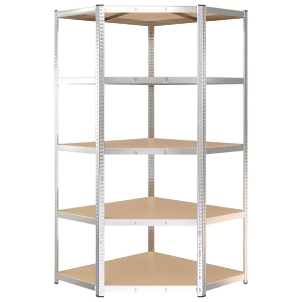 vidaXL Corner Heavy Duty Rack 5 Tiers Silver Steel & Engineered Wood