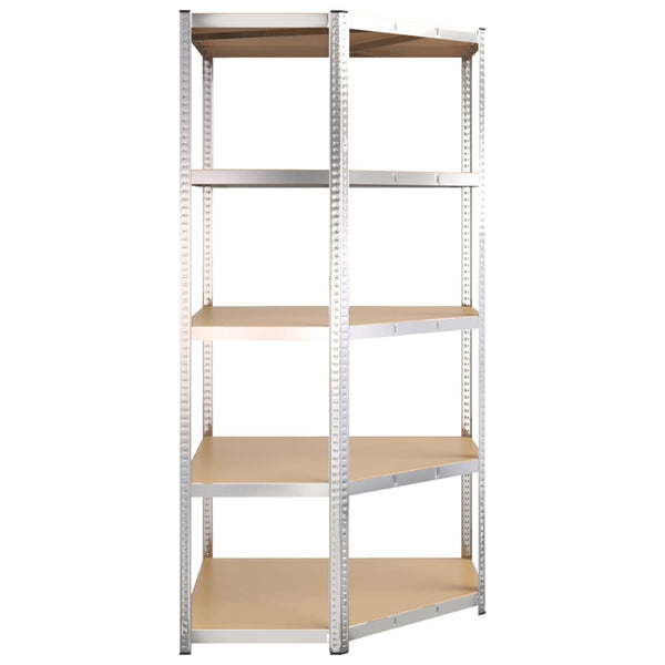 vidaXL Corner Heavy Duty Rack 5 Tiers Silver Steel & Engineered Wood