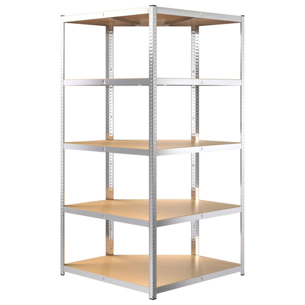 vidaXL Corner Heavy Duty Rack 5 Tiers Silver Steel & Engineered Wood