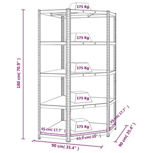 vidaXL Corner Heavy Duty Rack 5 Tiers Silver Steel & Engineered Wood