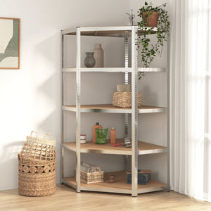 vidaXL Corner Heavy Duty Rack 5 Tiers Silver Steel & Engineered Wood