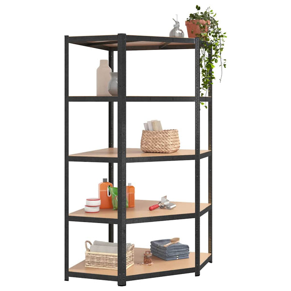 vidaXL Corner Heavy Duty Rack 5 Tiers Grey Steel & Engineered Wood