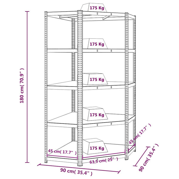 vidaXL Corner Heavy Duty Rack 5 Tiers Grey Steel & Engineered Wood