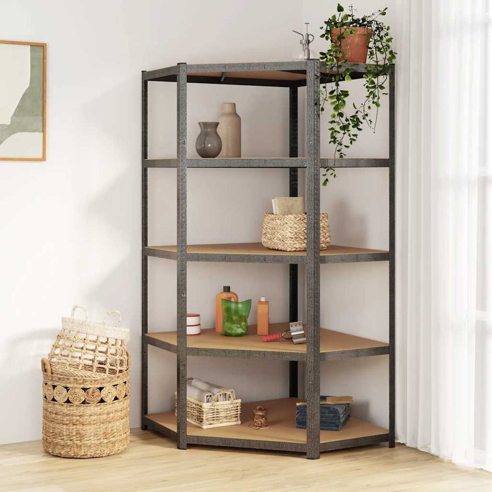 vidaXL Corner Heavy Duty Rack 5 Tiers Grey Steel & Engineered Wood