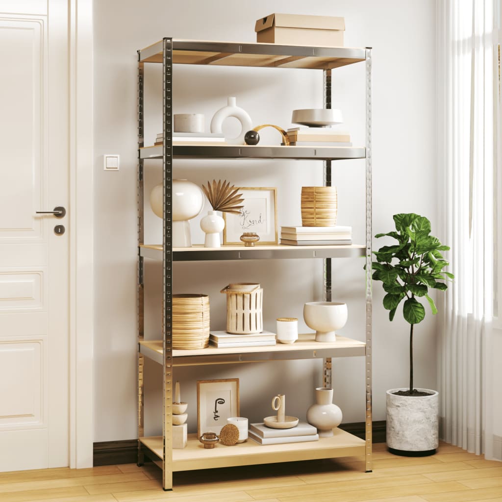 vidaXL 5-Tier Storage Rack Silver Steel & Engineered Wood