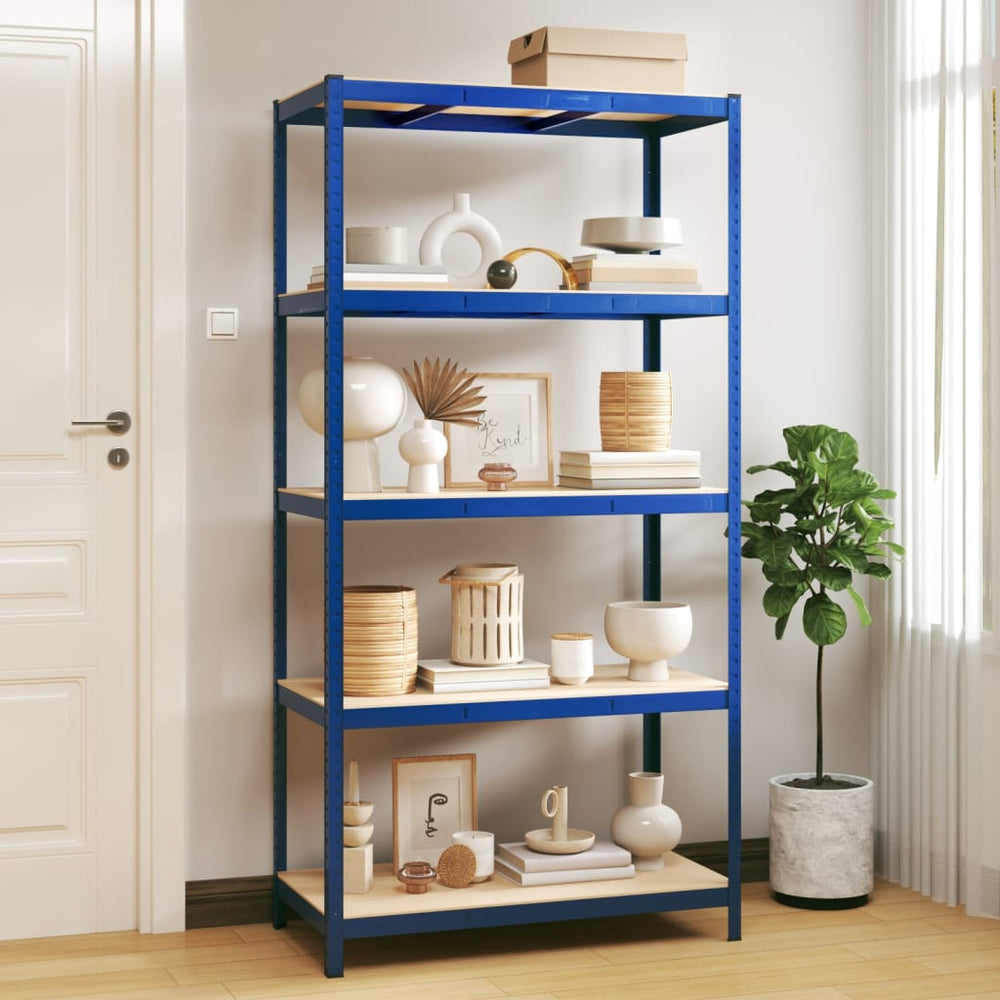 vidaXL 5-Tier Storage Rack Blue Steel & Engineered Wood