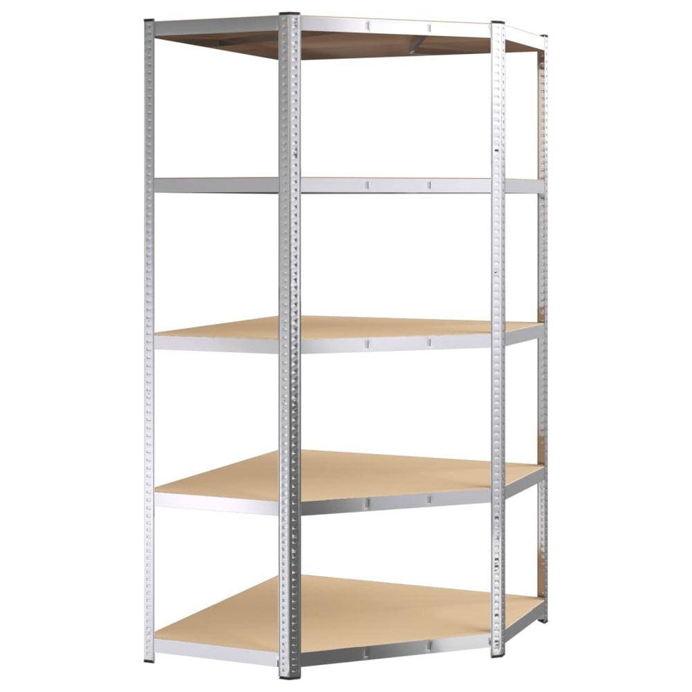 vidaXL 5-Tier Corner Shelf Silver Steel & Engineered Wood