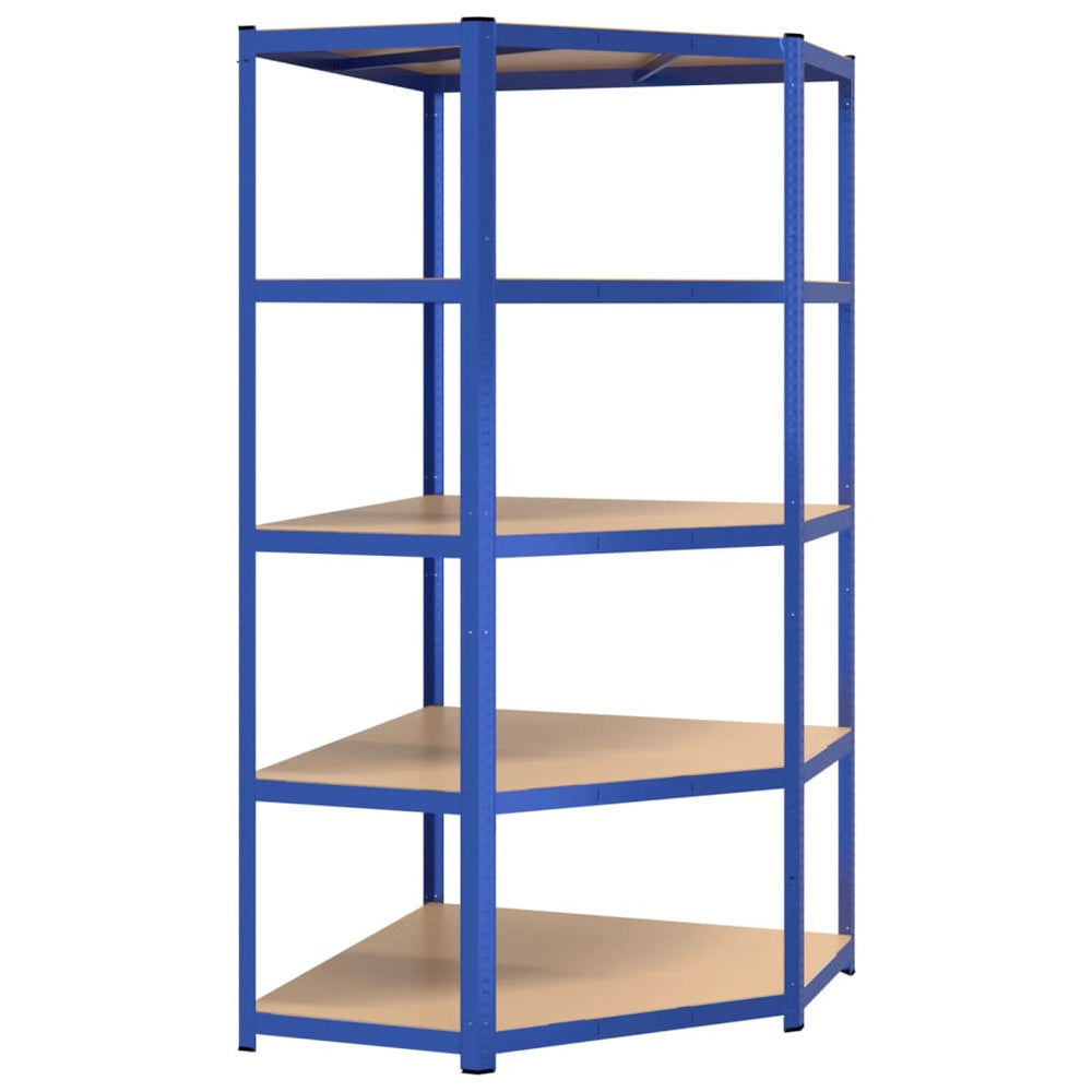 vidaXL Corner Shelving Unit with 5 Tiers Blue Steel & Engineered Wood