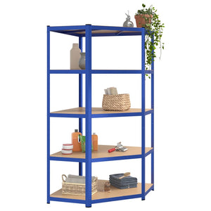 vidaXL Corner Shelving Unit with 5 Tiers Blue Steel & Engineered Wood