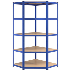 vidaXL Corner Shelving Unit with 5 Tiers Blue Steel & Engineered Wood