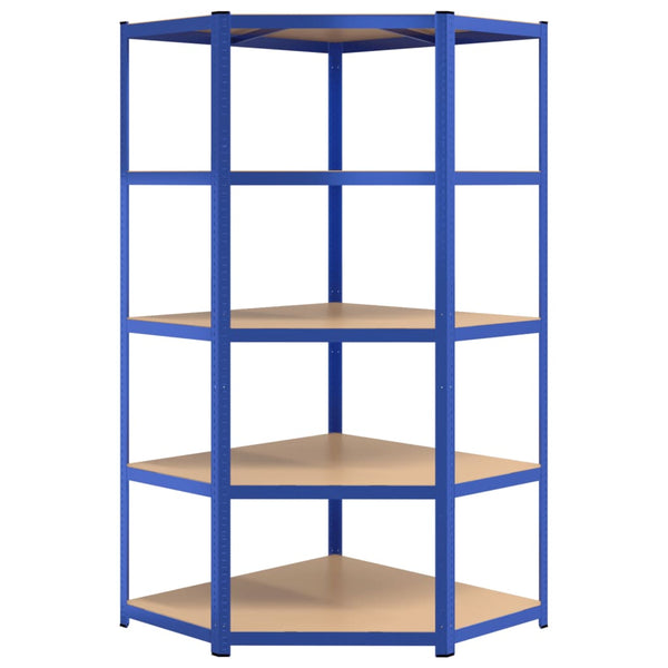 vidaXL Corner Shelving Unit with 5 Tiers Blue Steel & Engineered Wood