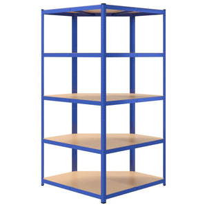 vidaXL Corner Shelving Unit with 5 Tiers Blue Steel & Engineered Wood