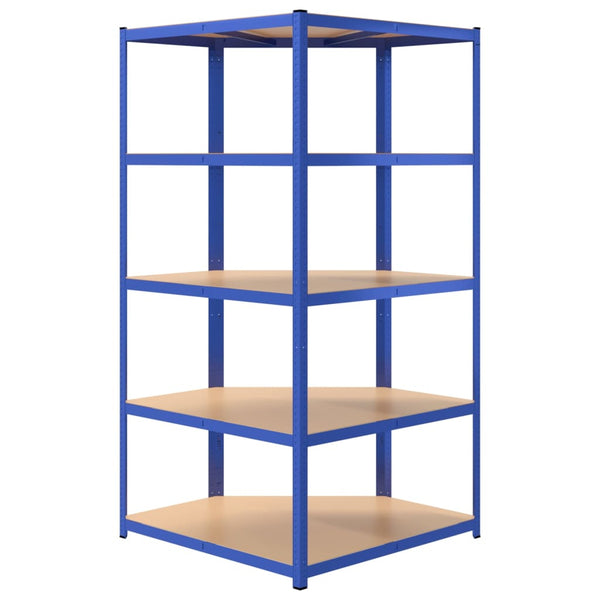 vidaXL Corner Shelving Unit with 5 Tiers Blue Steel & Engineered Wood