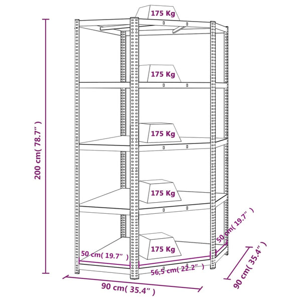 vidaXL Corner Shelving Unit with 5 Tiers Blue Steel & Engineered Wood