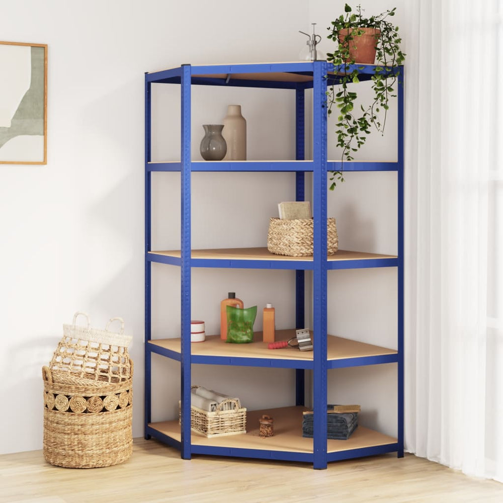 vidaXL Corner Shelving Unit with 5 Tiers Blue Steel & Engineered Wood