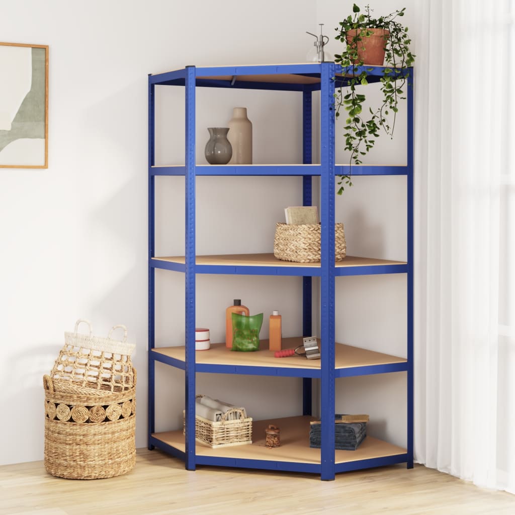 vidaXL Corner Shelving Unit with 5 Tiers Blue Steel & Engineered Wood