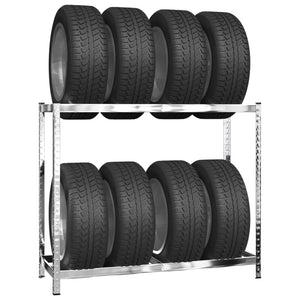 vidaXL Tire Racks with 2 Shelves 2 pcs. Silver 110x40x110 cm Steel