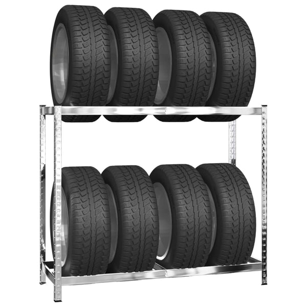 vidaXL Tire Racks with 2 Shelves 2 pcs. Silver 110x40x110 cm Steel