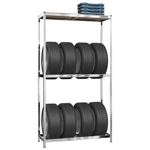vidaXL Tire Rack with 2 Shelves Silver 110x40x180 cm Steel