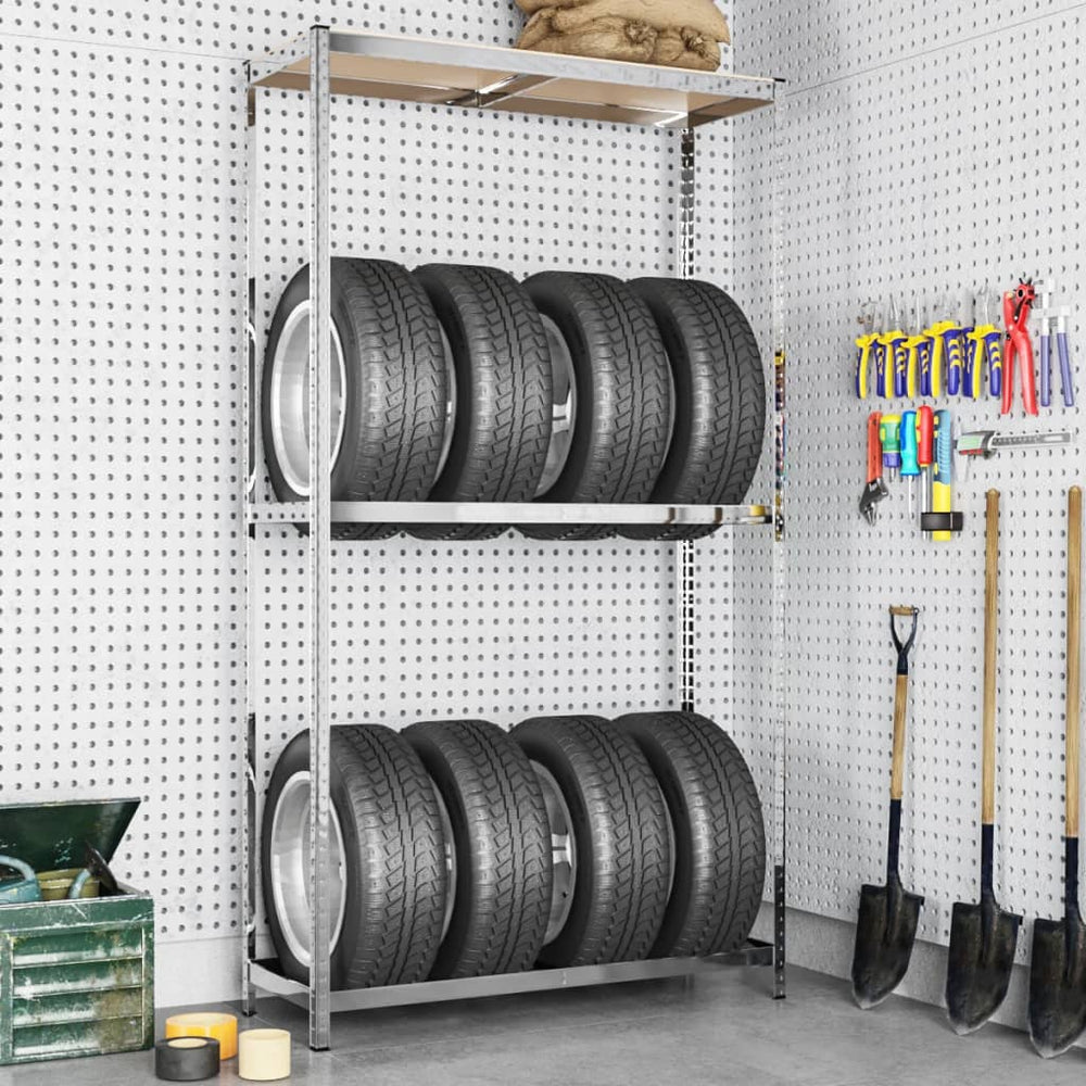 vidaXL Tire Rack with 2 Shelves Silver 110x40x180 cm Steel