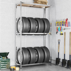 vidaXL Tire Rack with 2 Shelves Silver 110x40x180 cm Steel