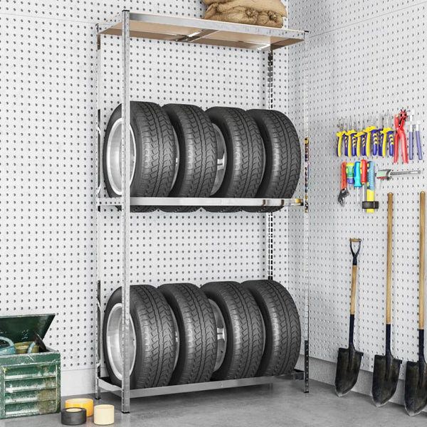 vidaXL Tire Rack with 2 Shelves Silver 110x40x180 cm Steel