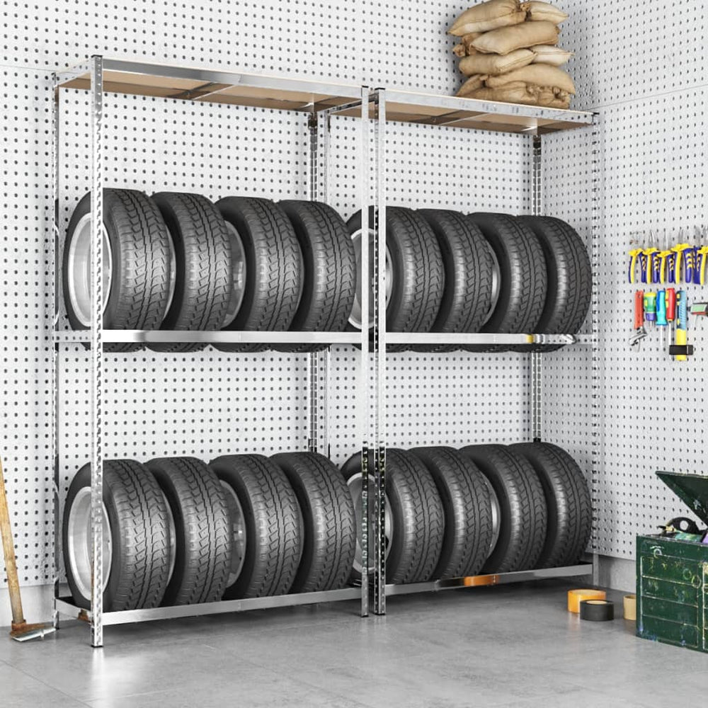 vidaXL Tyre Rack with 2 Tiers 2 pcs Silver 110x40x180 cm Steel