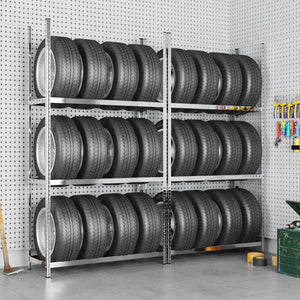 vidaXL Tyre Racks with 3 Shelves 2 pcs. Silver 110x40x200 cm Steel