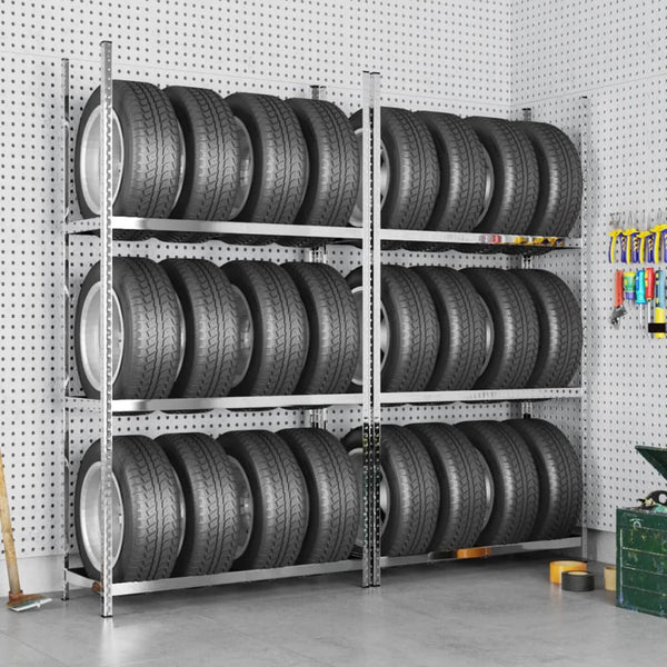 vidaXL Tyre Racks with 3 Shelves 2 pcs. Silver 110x40x200 cm Steel
